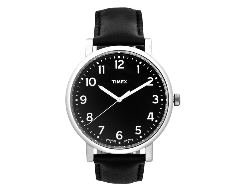 Timex 42mm T2N339 Easy Reader Leather Watch - Black