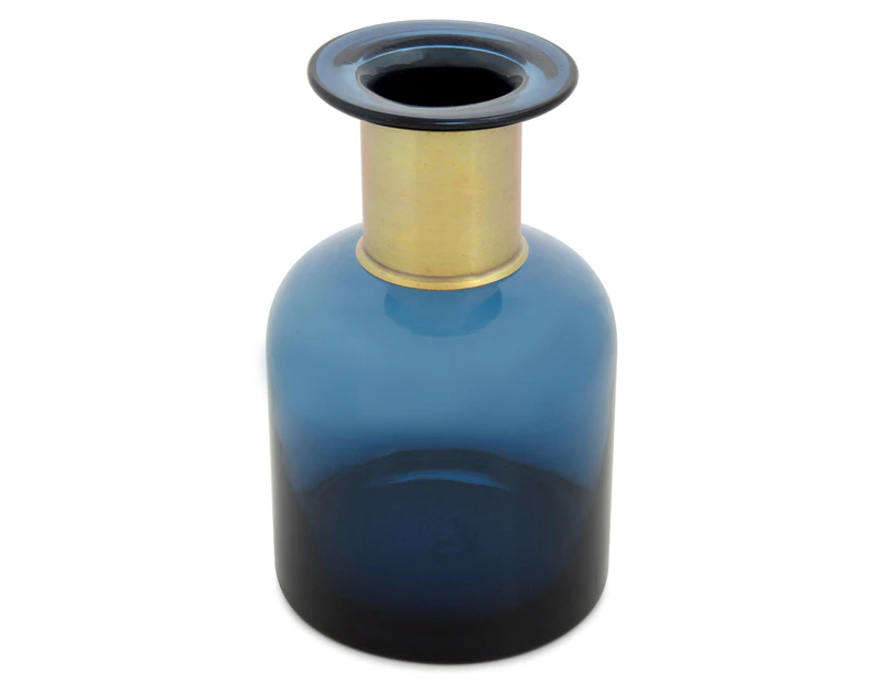 Ocean Blue 19x12cm Vase w/ Foiled Neck - Blue/Gold