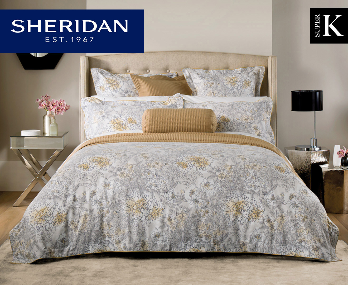 Sheridan Flourish Super King Bed Standard Quilt Cover Set & Fitted Sheet Sand
