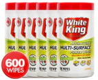 6 x White King Antibacterial Multi-Surface Power Wipes Lemon 100pk