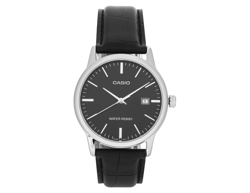 Casio Men's 35mm MTPV002L-1A Leather Band Watch - Black/Silver