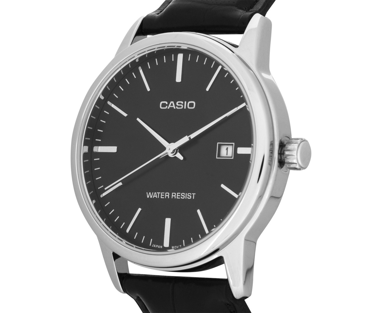 Casio Men s 35mm MTPV002L 1A Leather Band Watch Black Silver