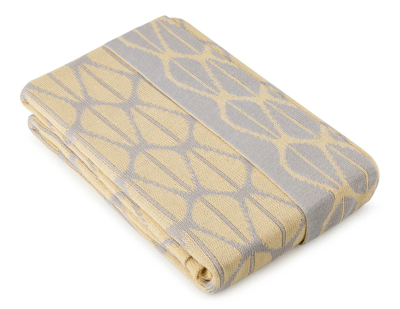 The Peanut Shell Knitted Reversible Bamboo Blanket - Grey/Yellow