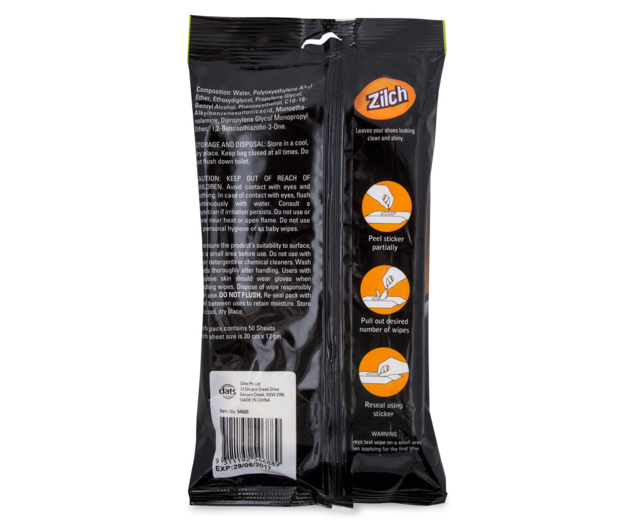 Zilch Shoe Wipes 50pk | GroceryRun.com.au