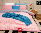 Ardor Peri Reversible Queen Bed Quilt Cover Set - Navy