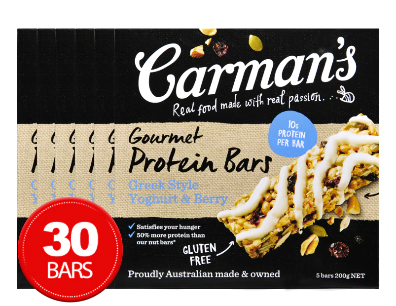 6 x Carman's Gourmet Protein Bars Greek Style Yoghurt & Berry 5pk