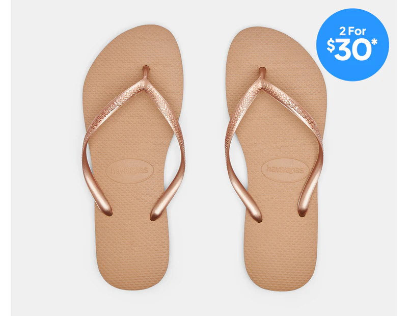 Havaianas Women's Slim Metallic Thongs - Rose Gold