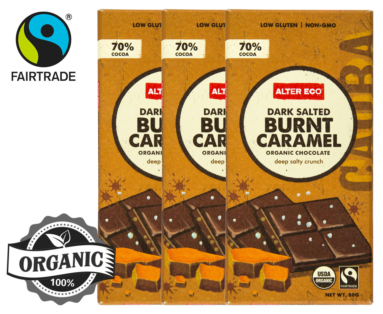 3 x Alter Eco Dark Salted Burnt Caramel Organic Chocolate 80g | Catch ...