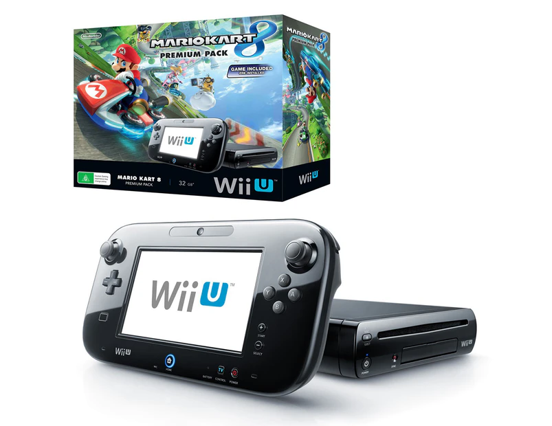 Nintendo Wii U 32GB Game Console + Mario Kart 8 (Pre-Installed) Game Pack - Black