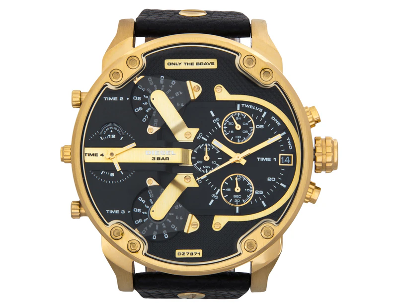 Diesel Men's 57mm Mr. Daddy 2.0 Multifunction Leather Strap Watch - Black/Gold