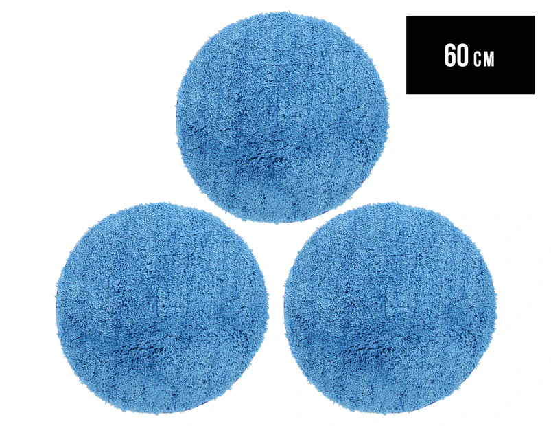 3 x Monroe 60cm Super Soft Microfibre Shag Round Rug - Blue