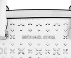 Michael Kors Selma Floral Perforated Medium Leather Satchel - White/Silver