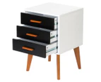 3-Drawer 63cm Bedside Table/Cabinet - White/Black/Brown