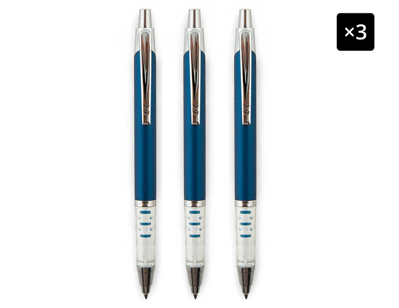 3 x Paper Mate Metal Retractable Gel Ink Pen - Blue