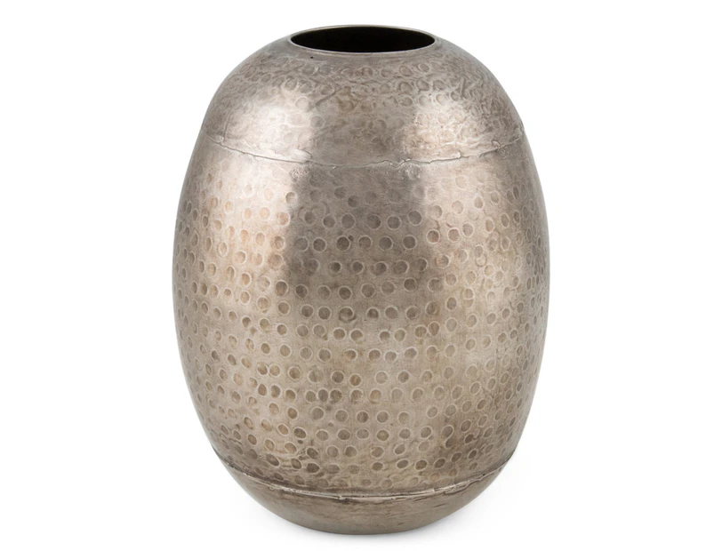 Antique Look 23x17cm Small Hammered Vase - Nickel Silver