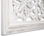 Square Frame 75x75cm Carved Wood Wall Hanging - Brushed White
