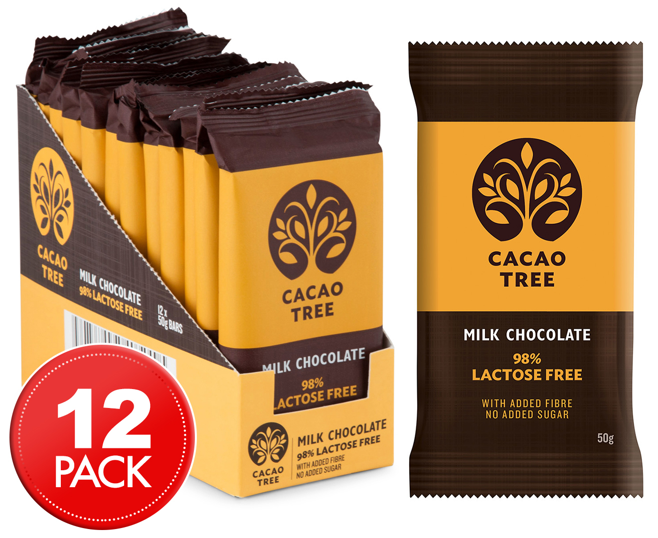 12 x Cacao Tree Milk Chocolate 98 Lactose Free Bars 50g Catch.co.nz