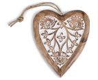 Set of 2 Nested Mango Wood Carved Hanging Hearts - Brown