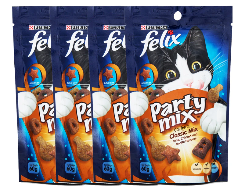 4 x Purina Felix Classic Party Mix Cat Treats 60g