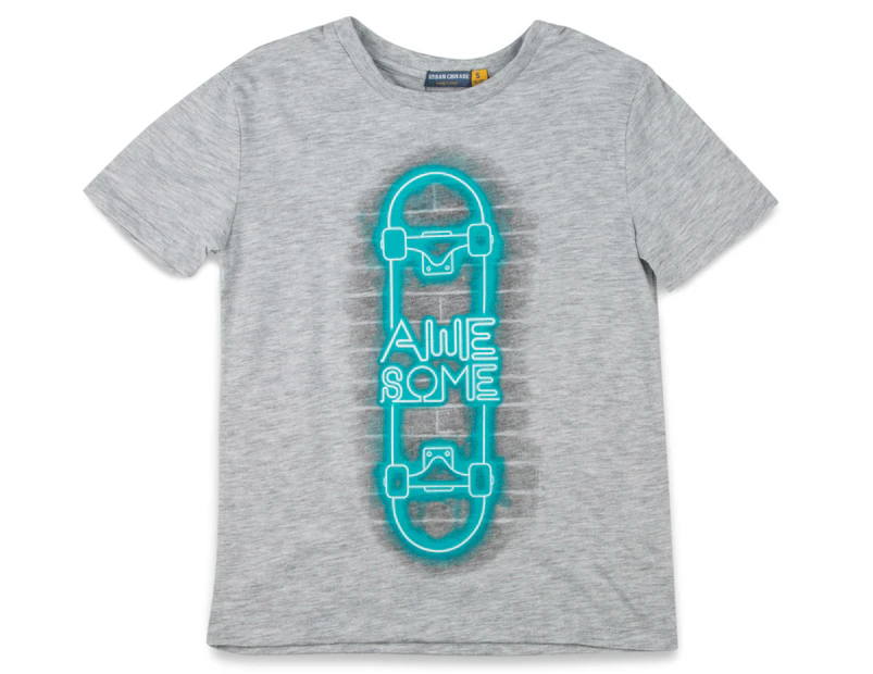 Urban Crusade Junior Kids' Neon Skateboard Tee - Grey Marle