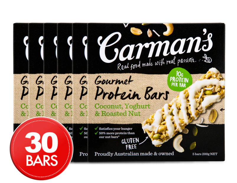 6 x Carman's Gourmet Protein Bars Coconut, Yoghurt & Roasted Nut 5pk