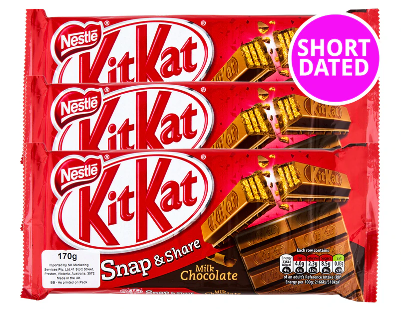 3 x Nestlé Kit Kat Snap & Share Milk Chocolate 170g