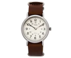 Timex 40mm Weekender Leather Slip Thru Watch - Brown/Cream