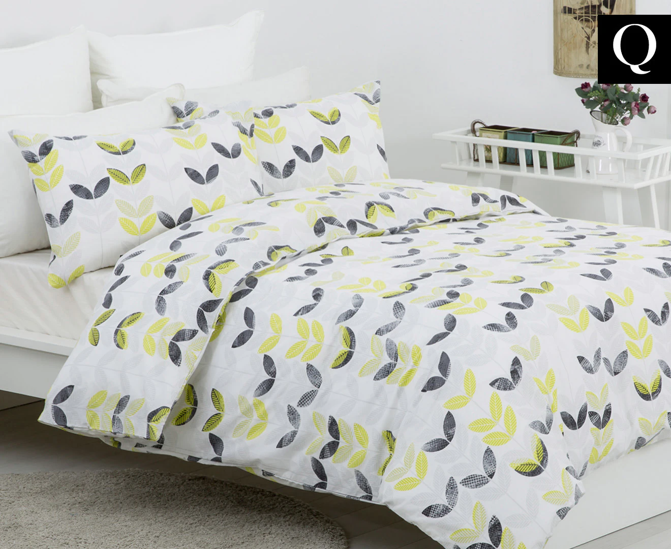 Belmondo Leaves Cotton Blend Quilt Doona Duvet Cover Set Queen