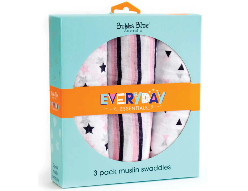 Bubba Blue Muslin Swaddles 3-Pack - Pink