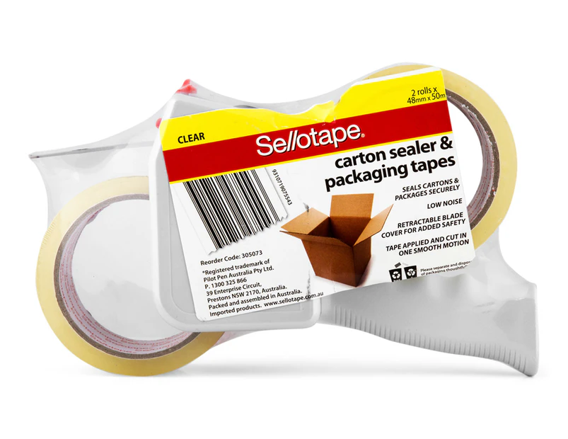 Stellotape Carton Sealer Packaging Tape Dispenser + 2 Tape Rolls
