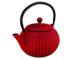 Teaology 500mL Cast Iron Ribbed Tea Pot - Red