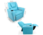 Kids' Leather Padded Recliner Chair w/ Built-In Drink Holder  - Blue