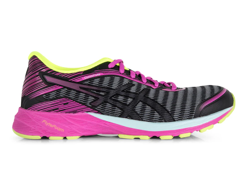ASICS Women's DynaFlyte Shoe - Black/Pink Glow/SafetyYellow
