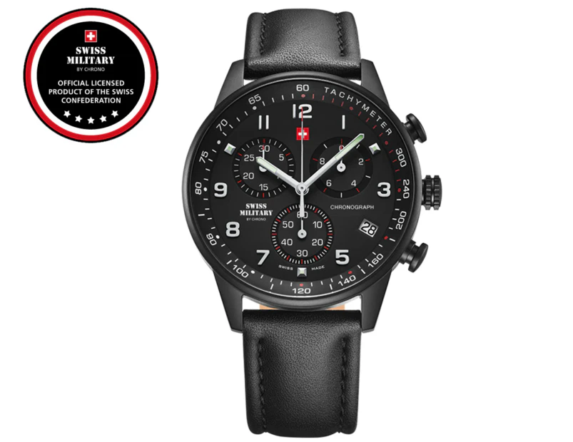 Swiss Military Men's 41mm Chronograph Leather Watch - Black