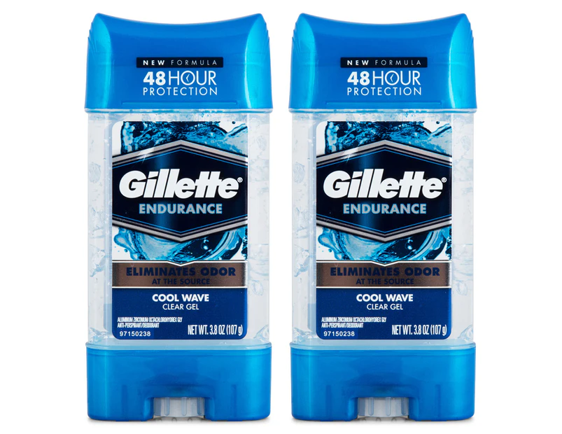 2 x Gillette Endurance Cool Wave Clear Gel Deodorant 107g