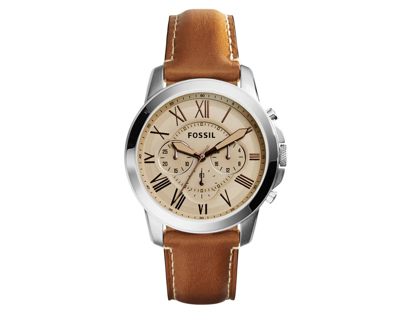 Fossil Men's 45mm Grant Chronograph Leather Watch - Light Brown