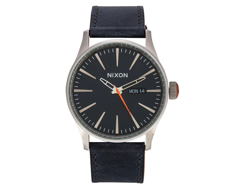 Nixon Men's 42mm Sentry Leather Watch - Blue/Orange