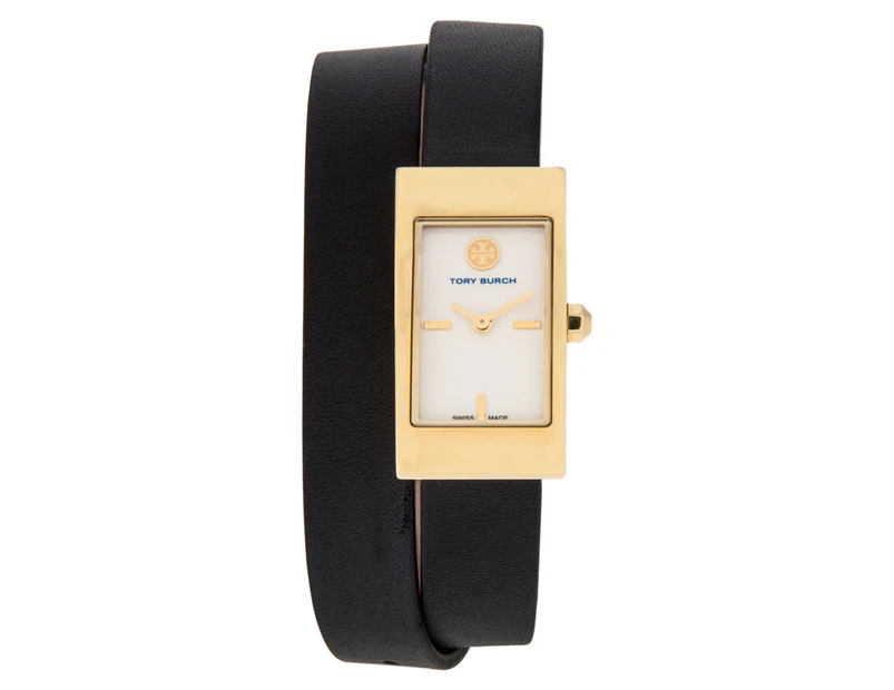 Tory Burch Buddy Signature Double Wrap Leather Watch - Black/Gold Tone |  