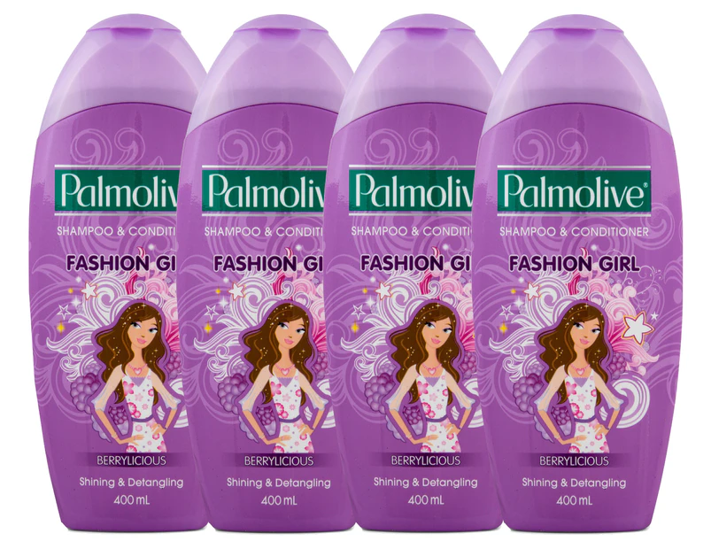 4 x Palmolive Fashion Girl 2-in-1 Shampoo & Conditioner Berrylicious 400mL
