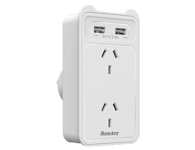 Huntkey 2 Socket Wall Charger With 2 USB Ports