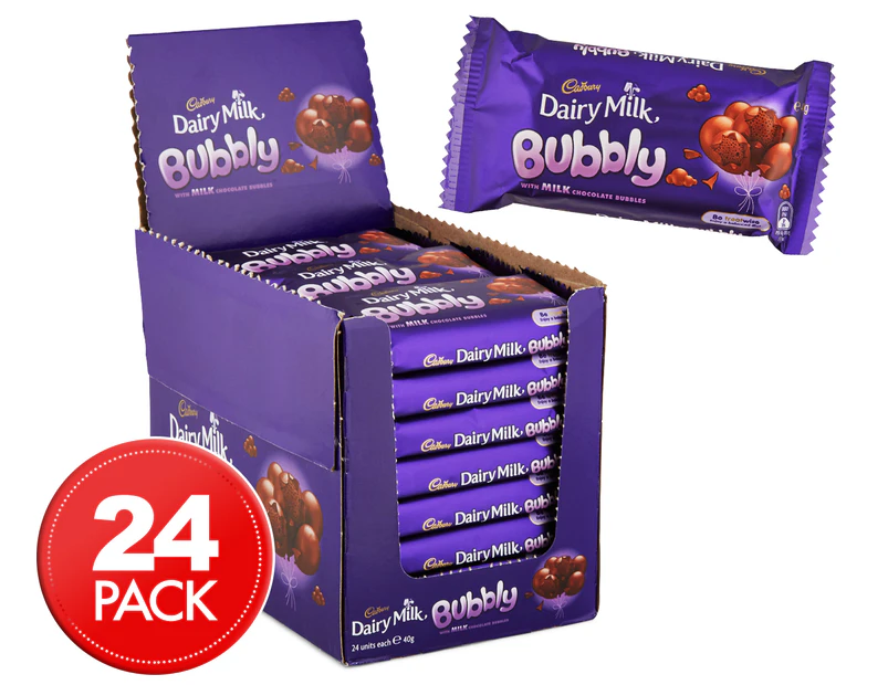 24 x Cadbury Dairy Milk Bubbly Milk Chocolate Bars 40g