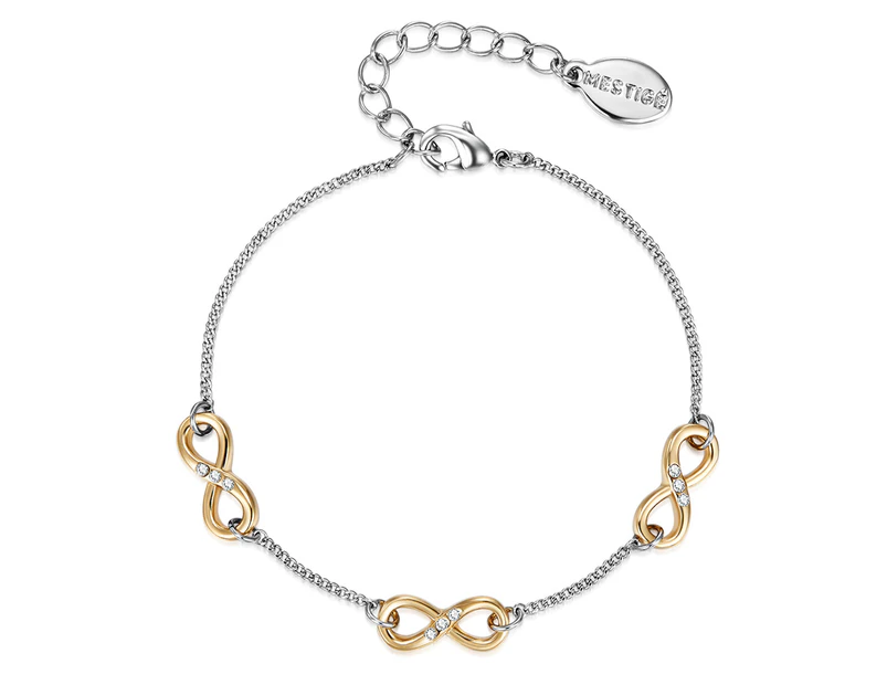 Mestige Dual Tone Infinity Friendship Bracelet w/ Crystals from Swarovski - Silver/Gold