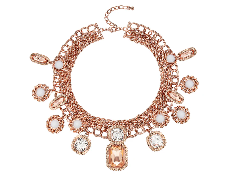 PeepToe Crystal Chain Link Necklace - Rose Gold