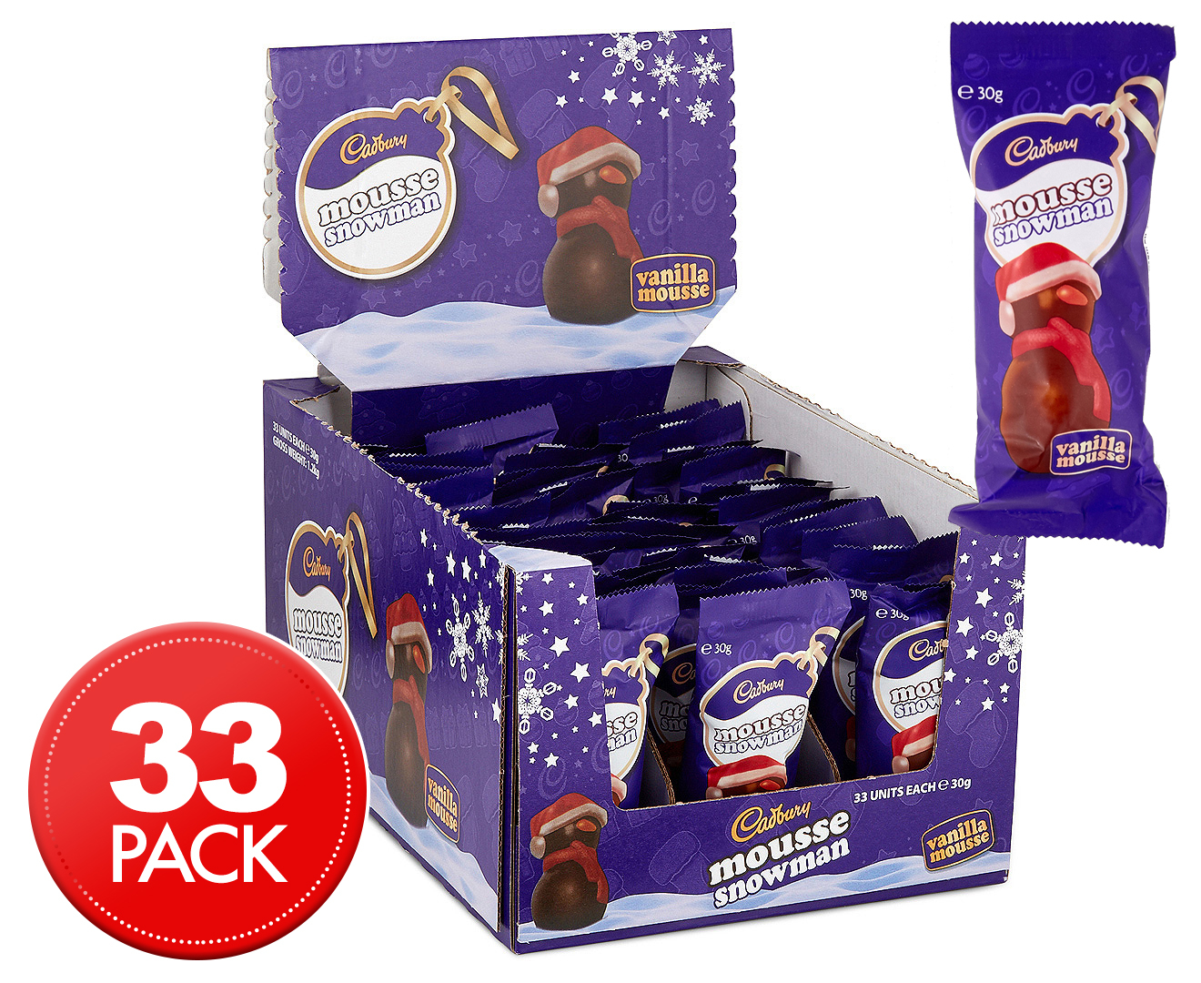 Dairy Milk Snowman Chocolate Mousse Syns - Cadbury Dairy Milk Mousse Snowman (Box of 33)| Christmas ... / A milk chocolate christmas shaped snowman with a chocolate mousse centre.