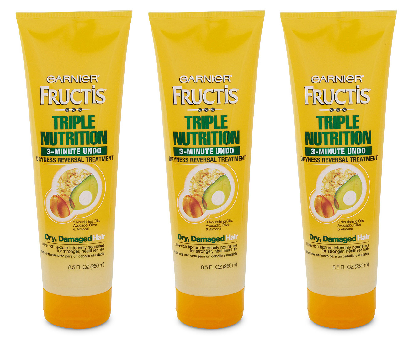 3 x Garnier Fructis Triple Nutrition 3-Minute Undo Dryness Reversal ...