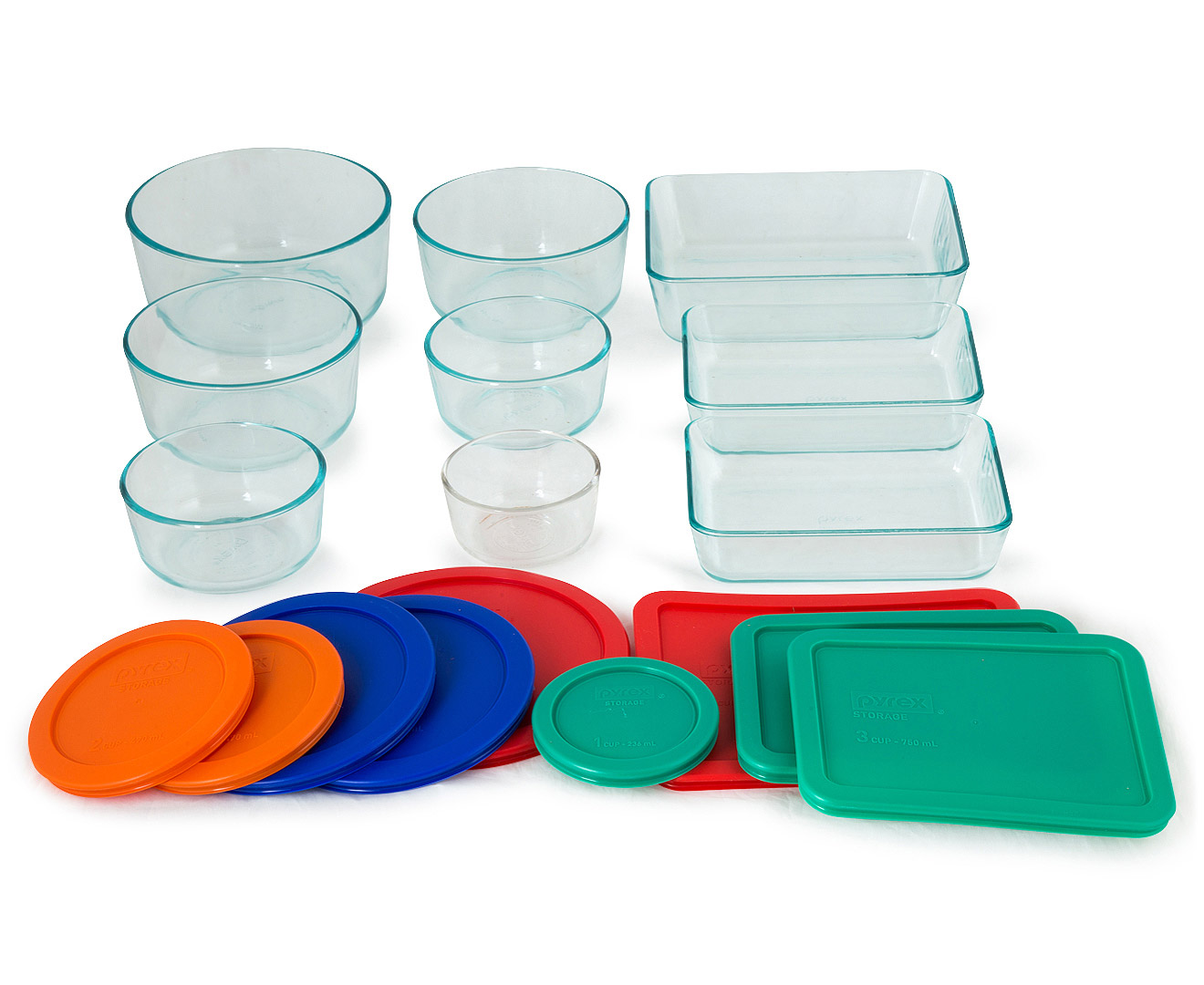 Pyrex 18 Piece Simply Store Glass Container Set W Multi Coloured Lids Multi Nz 