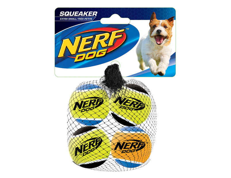 NERF Dog Extra Small Squeaker Tennis Balls 4pk - Multi 
