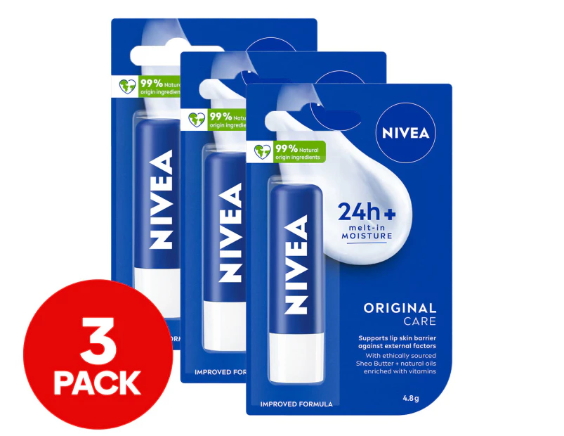 3 x Nivea Original Care Lip Balm 4.8g