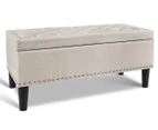 Faux Linen Studded Ottoman Storage Foot Stool Large - Taupe