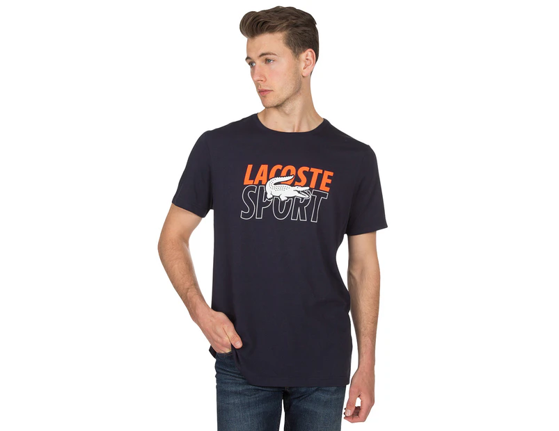 Lacoste Men's Sport Tee - Navy/White/Fluro Orange